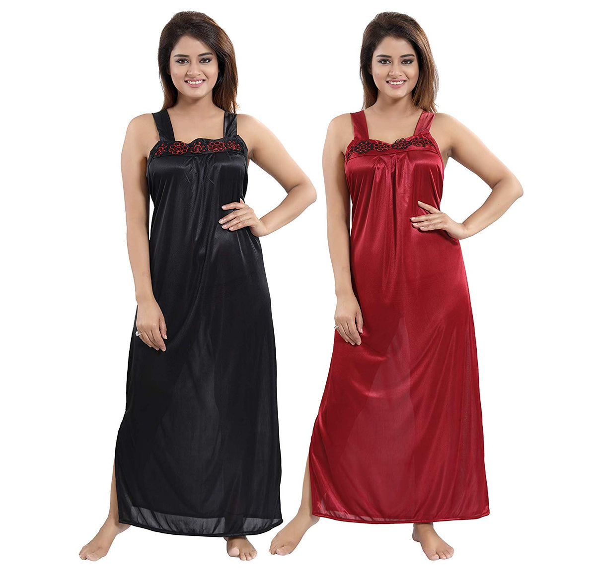 Women s Satin Fabric Slip Nighty Nightwear Smart Combo Pack of 2