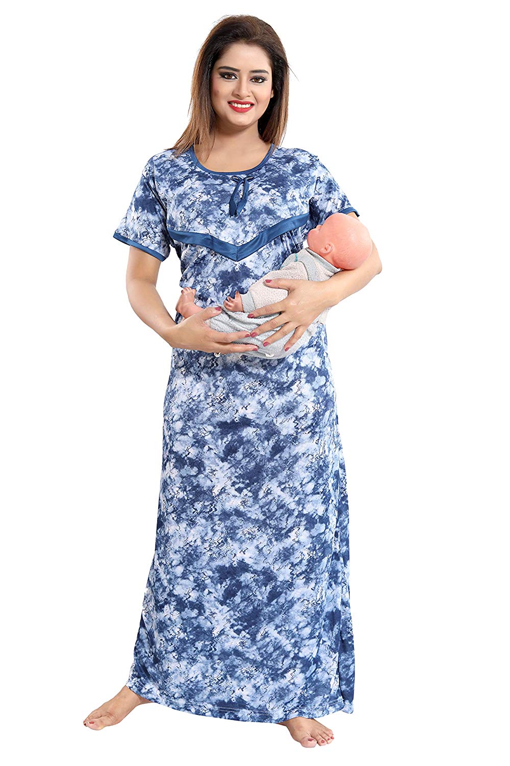 Women's Beautiful Print with V Pattern Feeding/Maternity/Nursing Nighty/Nightwear