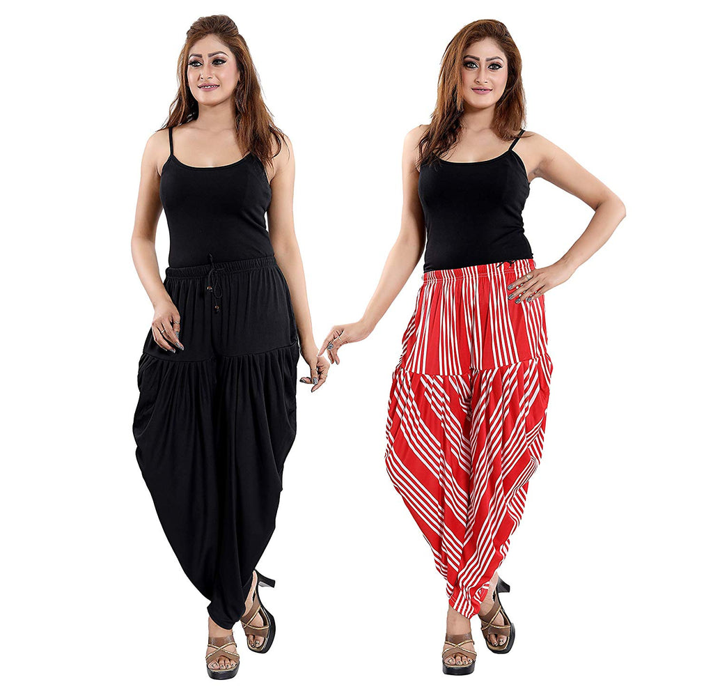 Women's Line Printed/Plain Casual Wear Dhoti Bottom with Pocket (Pack of 2)