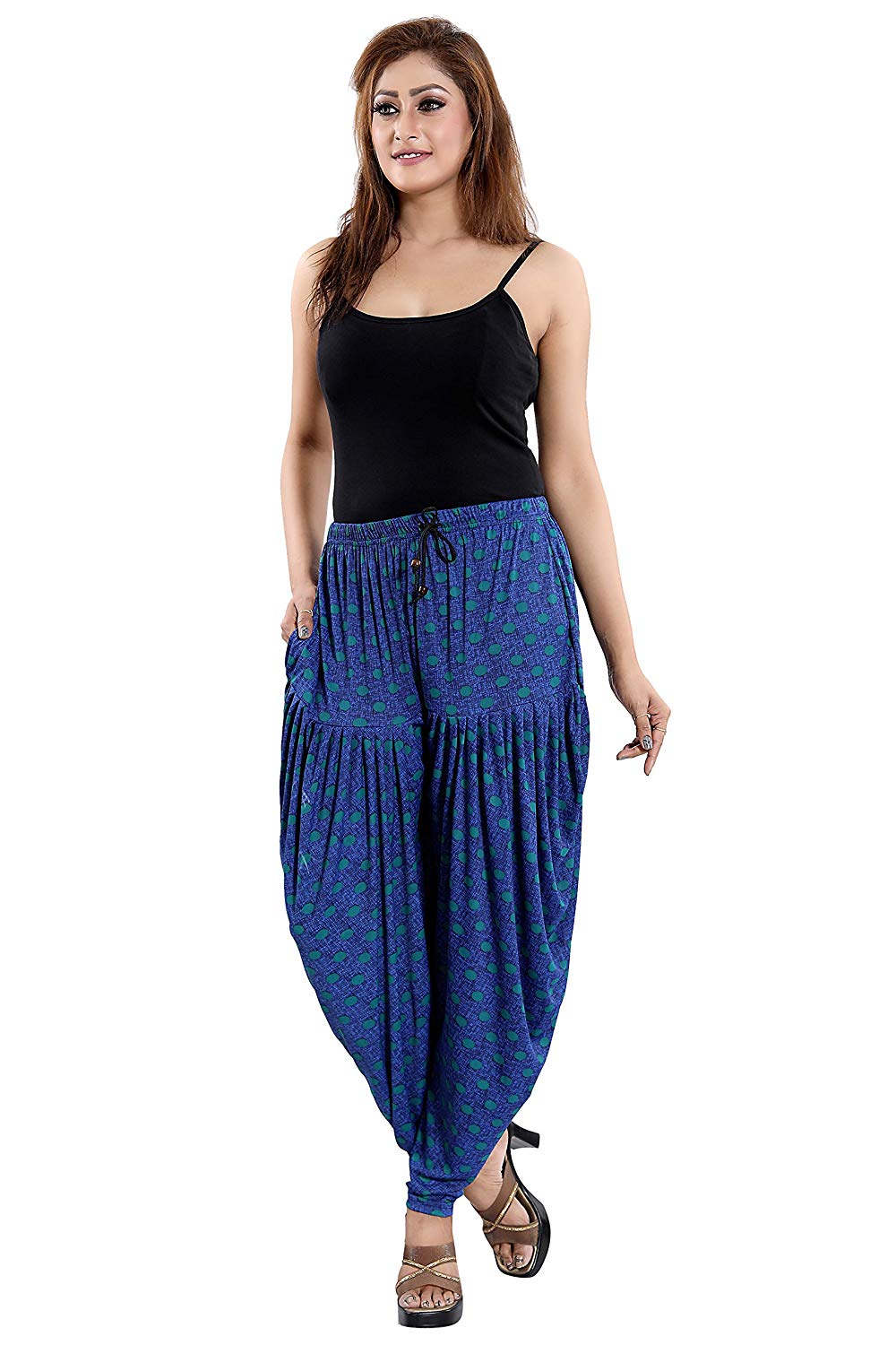 Women's Denim Polka Dot Print Casual Wear Dhoti Bottom with Pocket