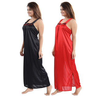 Women's Satin Fabric Slip/Nighty/Nightwear Smart Combo (Pack of 2