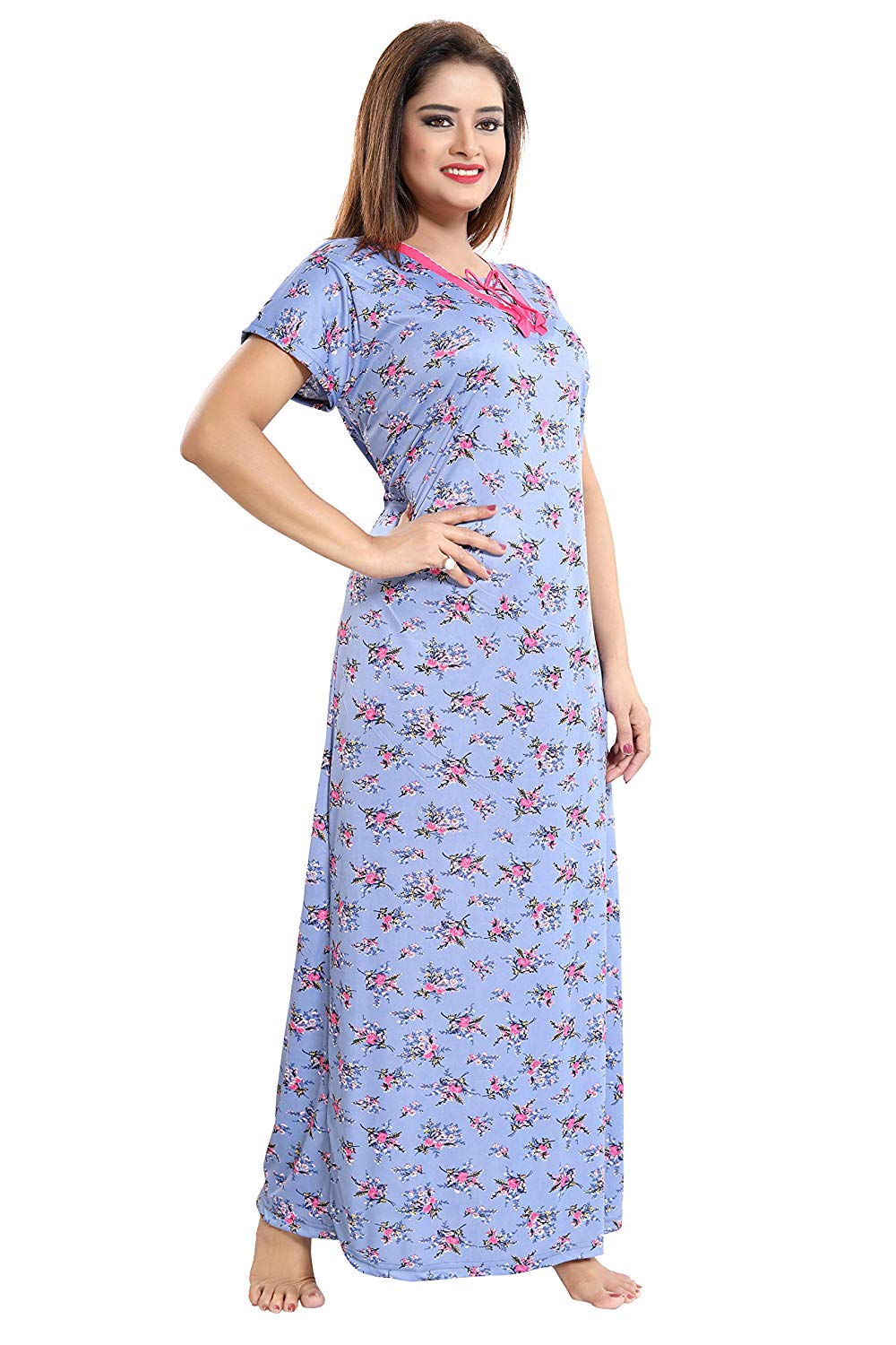 Buy Evolove Women Sky Blue Cotton Long Maxi Night Gown Nighty Dress With  Pocket (M) Online at Best Prices in India - JioMart.