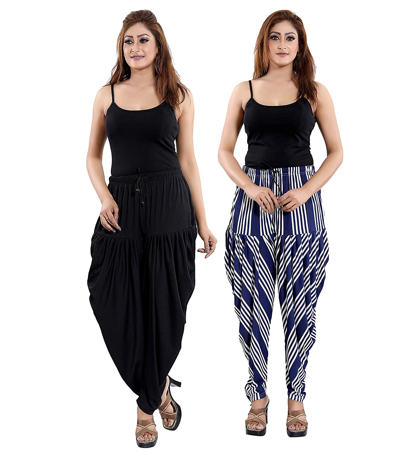 Women's Line Printed/Plain Casual Wear Dhoti Bottom with Pocket (Pack of 2)