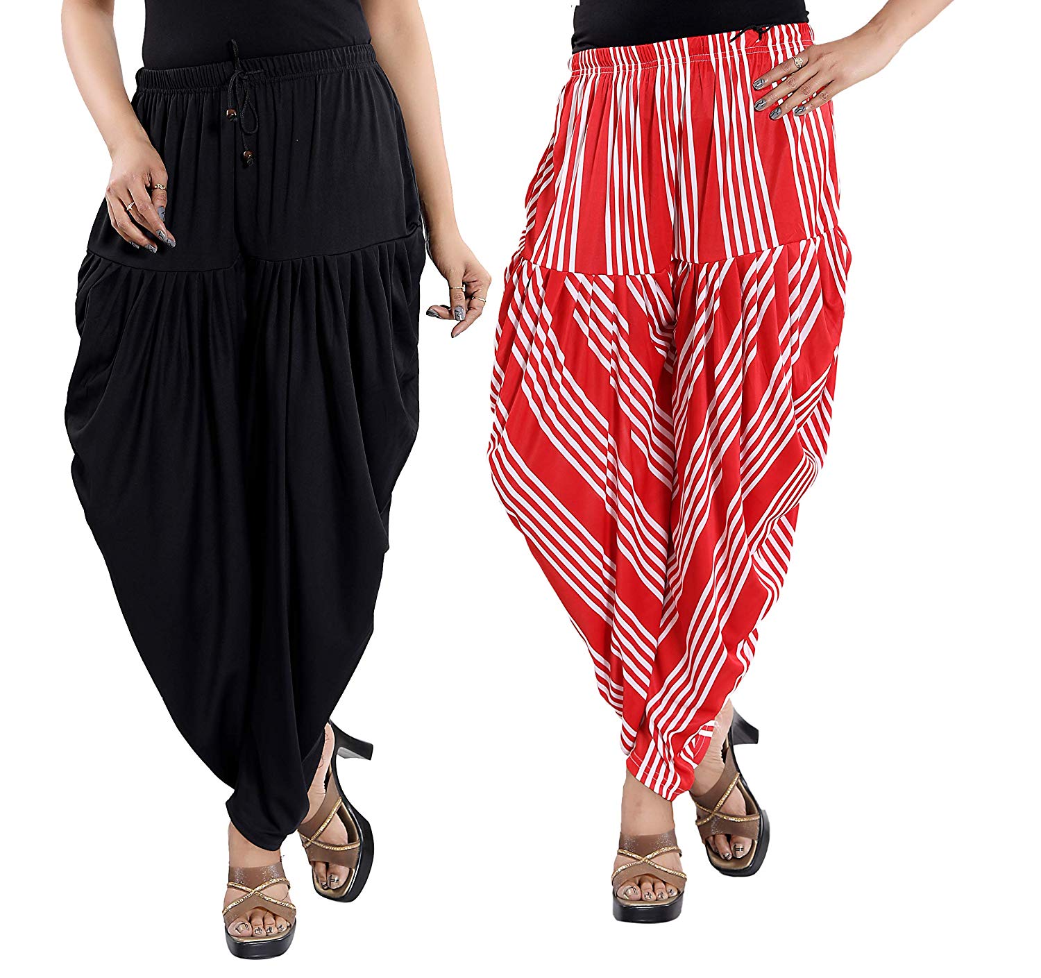 Women's Line Printed/Plain Casual Wear Dhoti Bottom with Pocket (Pack of 2)