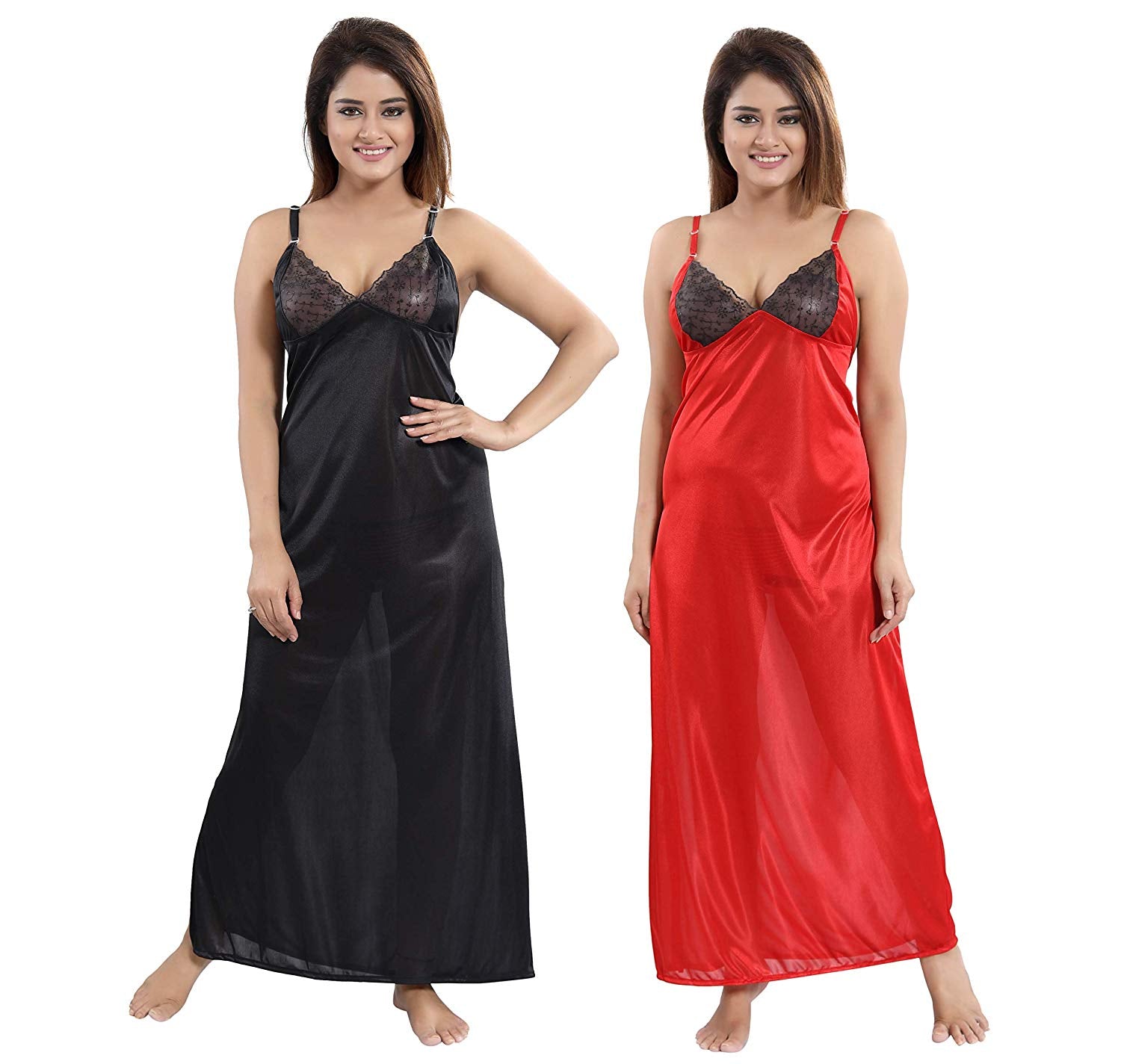 Women's Satin Fabric Slip/Nighty/Nightwear Smart Combo (Pack of 2) Con