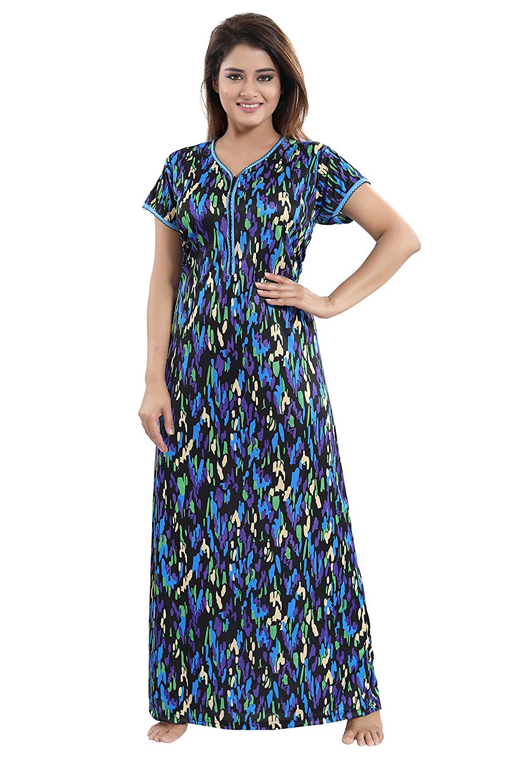 Buy ANGLINA Women's Full Sleeve Floral Printed Sinker Cotton Nighty/Maxi/ Nightwear/Nightgown/Gown WSR-15 (Color : Blue, Size : XL) at Amazon.in