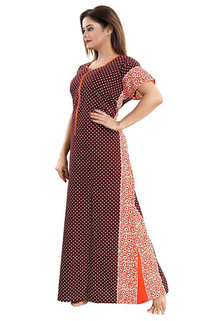 Women's Beautiful Print Cotton Fabric Nighty/Nightwear with Long Zip (Multipurpose)