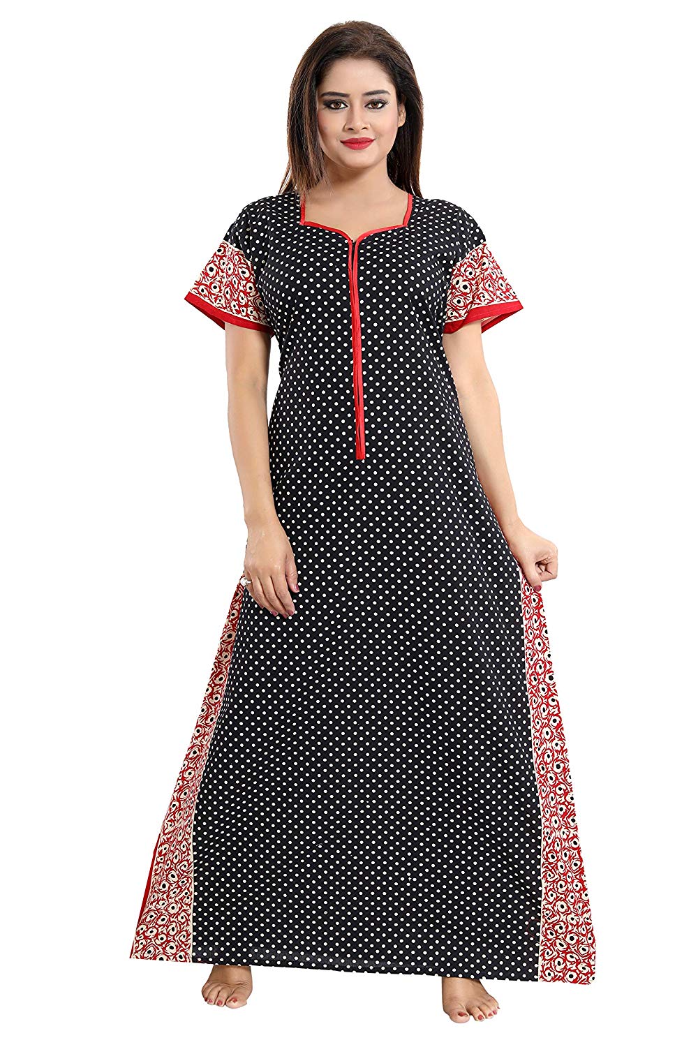 Buy SHREE BALAJI MAXI Women's Sarina Full-Flare Nighty with Long  Sleeves/Night Gown/Nightwear/Nightdress (Brown, Satin) at Amazon.in