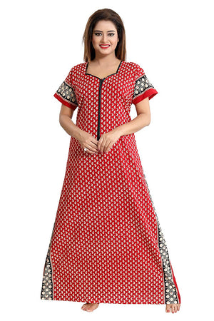 Women's Beautiful Print Cotton Fabric Nighty/Nightwear with Long Zip (Multipurpose)