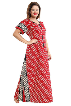 Women's Beautiful Print Cotton Fabric Nighty/Nightwear with Long Zip (Multipurpose)