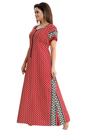 Women's Beautiful Print Cotton Fabric Nighty/Nightwear with Long Zip (Multipurpose)