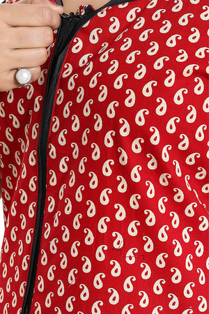Women's Beautiful Print Cotton Fabric Nighty/Nightwear with Long Zip (Multipurpose)