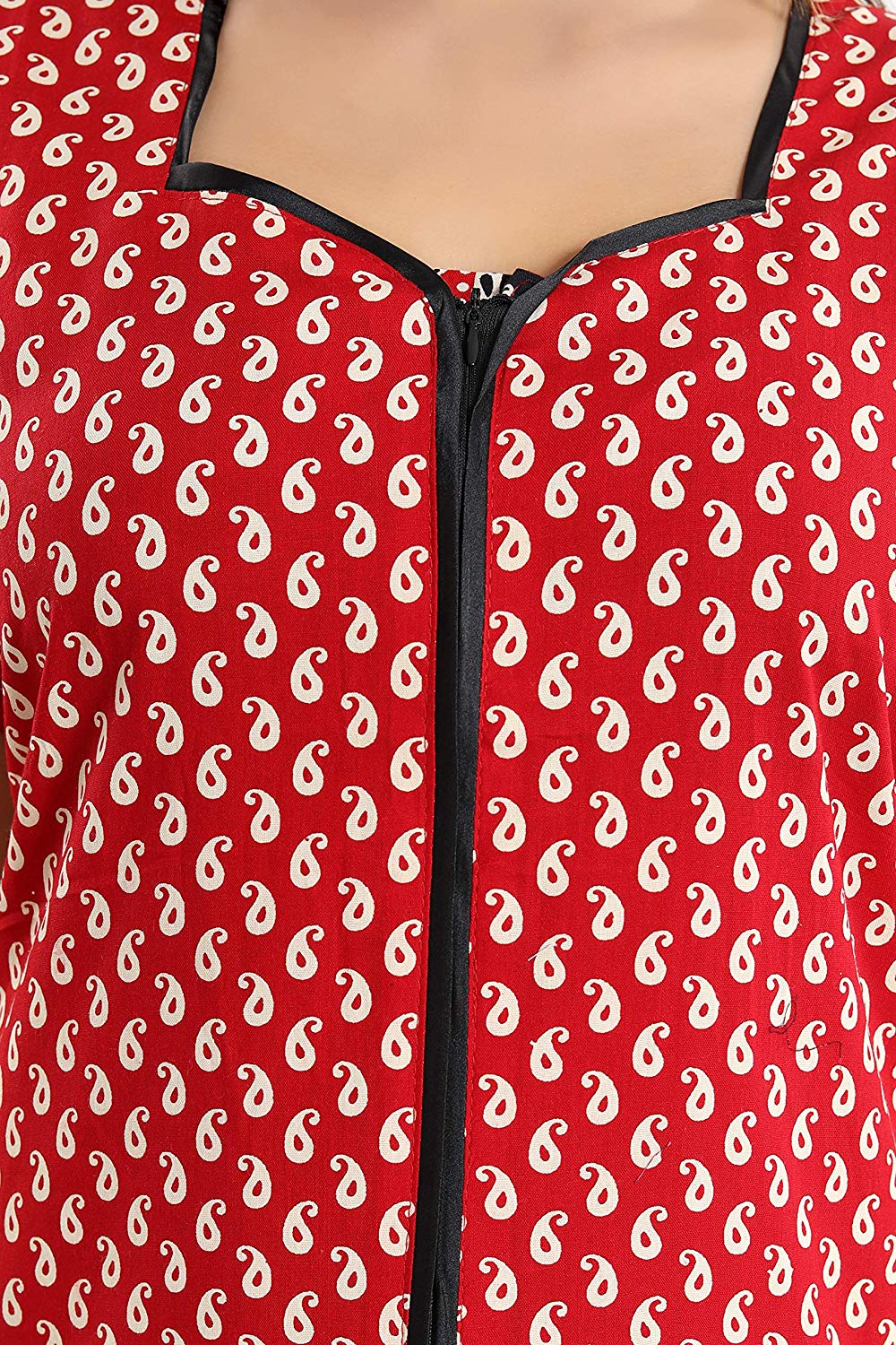 Women's Beautiful Print Cotton Fabric Nighty/Nightwear with Long Zip (Multipurpose)