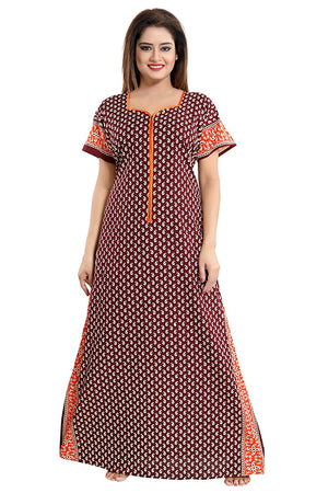 Women's Beautiful Print Cotton Fabric Nighty/Nightwear with Long Zip (Multipurpose)