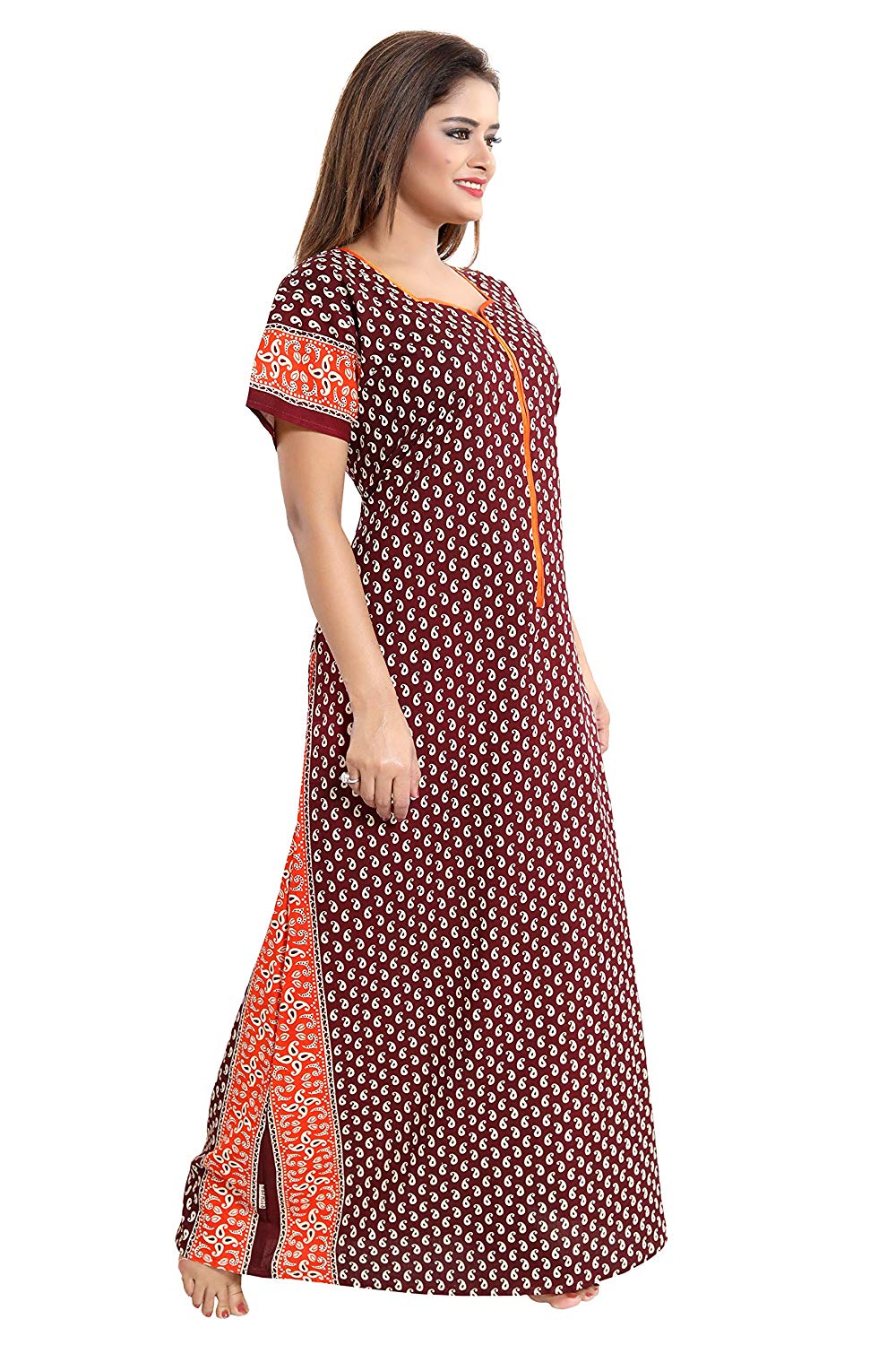 Women's Beautiful Print Cotton Fabric Nighty/Nightwear with Long Zip (Multipurpose)