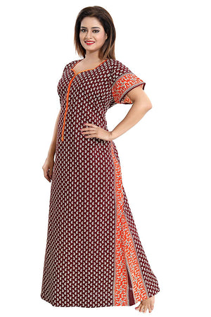 Women's Beautiful Print Cotton Fabric Nighty/Nightwear with Long Zip (Multipurpose)