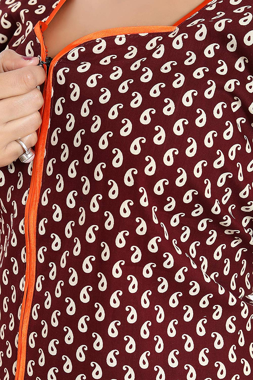 Women's Beautiful Print Cotton Fabric Nighty/Nightwear with Long Zip (Multipurpose)