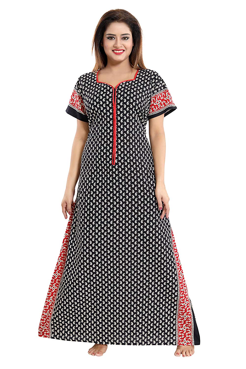 Women's Beautiful Print Cotton Fabric Nighty/Nightwear with Long Zip (Multipurpose)