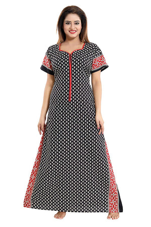 Women's Beautiful Print Cotton Fabric Nighty/Nightwear with Long Zip (Multipurpose)