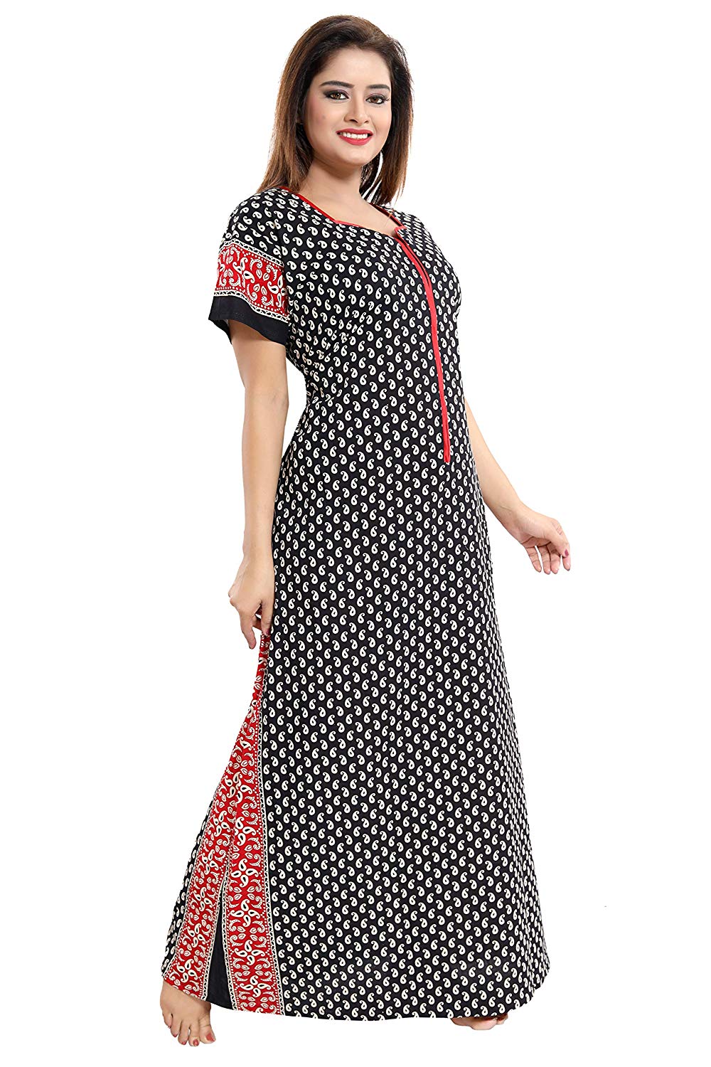 Women's Beautiful Print Cotton Fabric Nighty/Nightwear with Long Zip (Multipurpose)