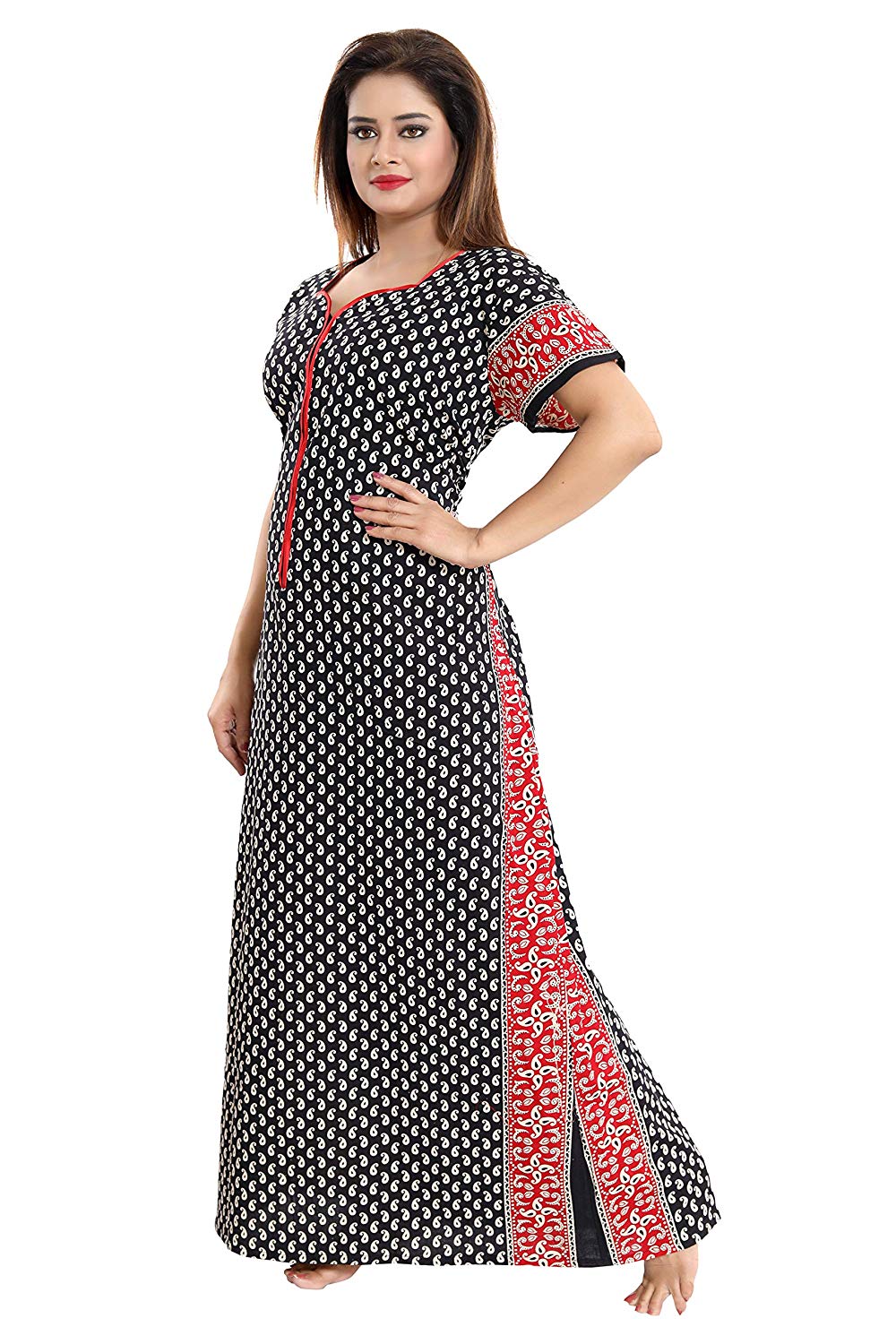 Women's Beautiful Print Cotton Fabric Nighty/Nightwear with Long Zip (Multipurpose)
