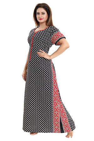 Women's Beautiful Print Cotton Fabric Nighty/Nightwear with Long Zip (Multipurpose)