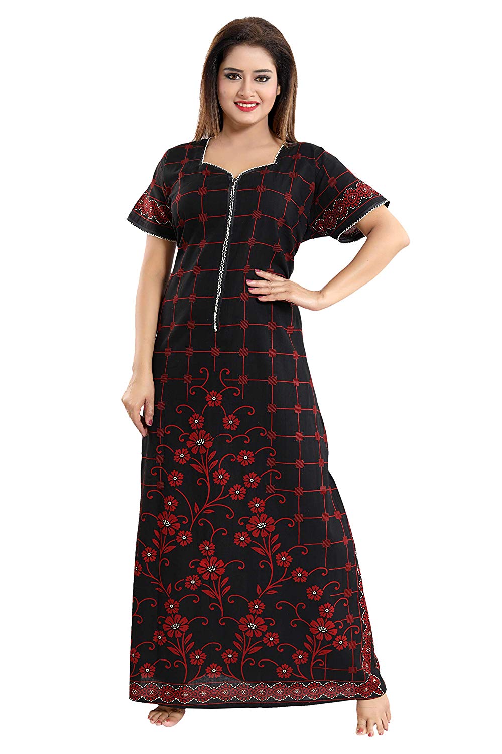 Women's Beautiful Print Cotton Fabric Nighty/Nightwear with Long Zip (Multipurpose)