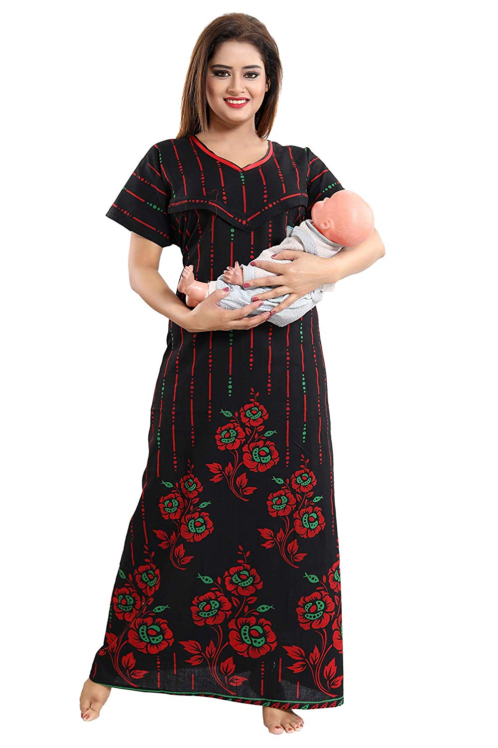 Red Shirt Pattern Cotton Maternity and Feeding Dress