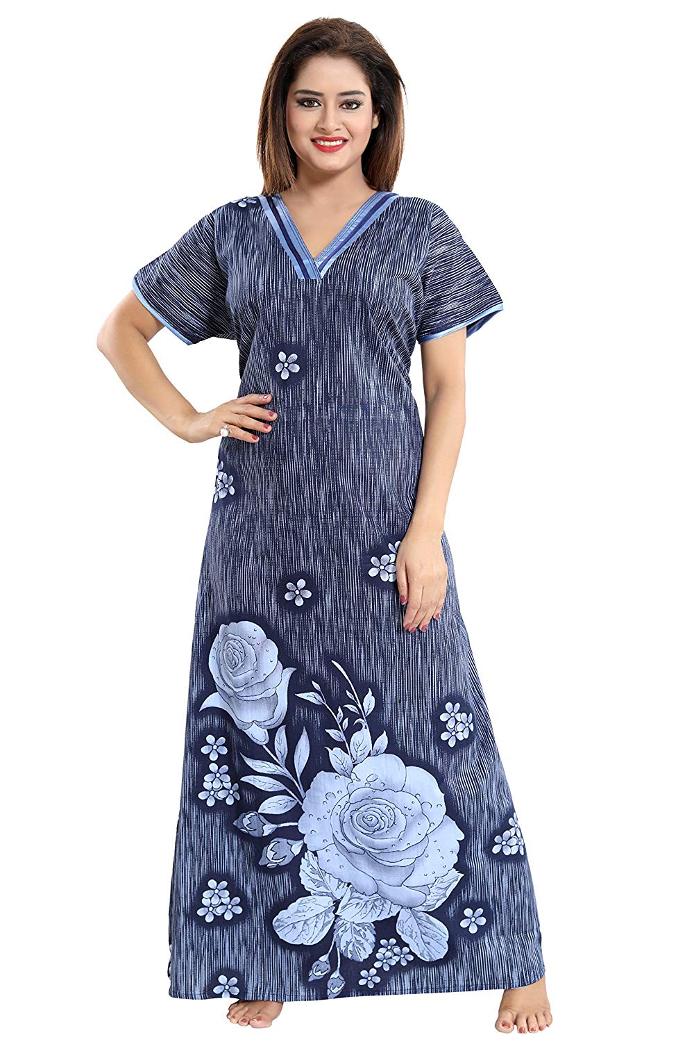 Buy HauteLook Women's Pure Cotton Alterable Nighty Gown in Pathan Bandhani  Dot Print Pattern with Two Button_Pocket & Short Sleeves (Large, Aqua Blue)  at Amazon.in