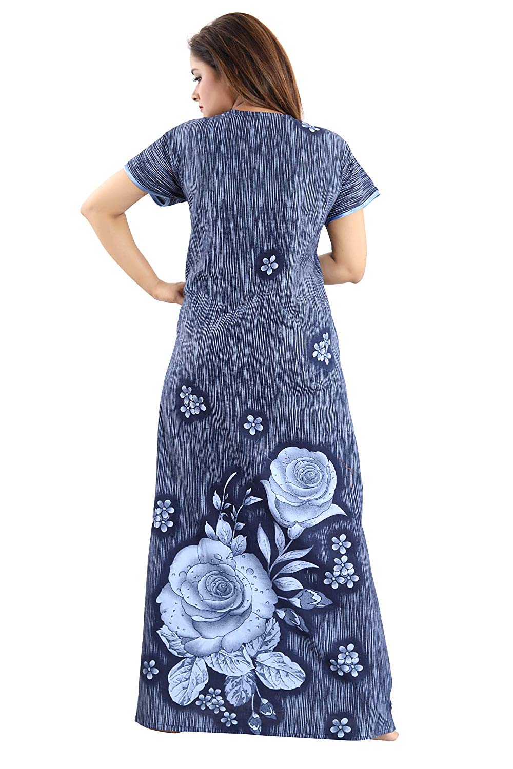 Moomaya Cotton Poplin Lace Border Sleepwear Women Solid Short Sleeve  Nightdress Dark Navy Blue at Amazon Women's Clothing store