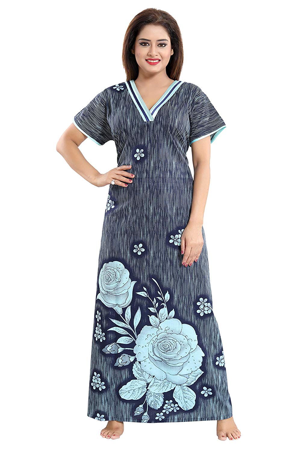 Women's 100% Cotton Short Sleeve Nightie Gown Night Sleepwear Indian Maxi  Dress | eBay