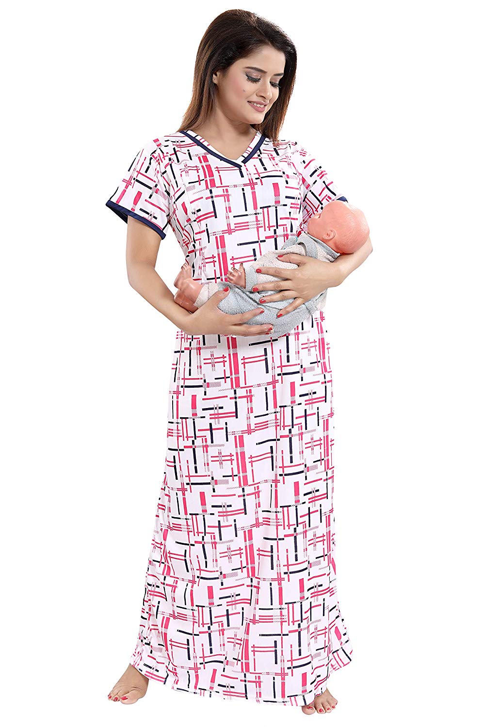 Women's Beautiful Print with Invisible Zip Feeding/Maternity/Nursing Nighty/Nightwear