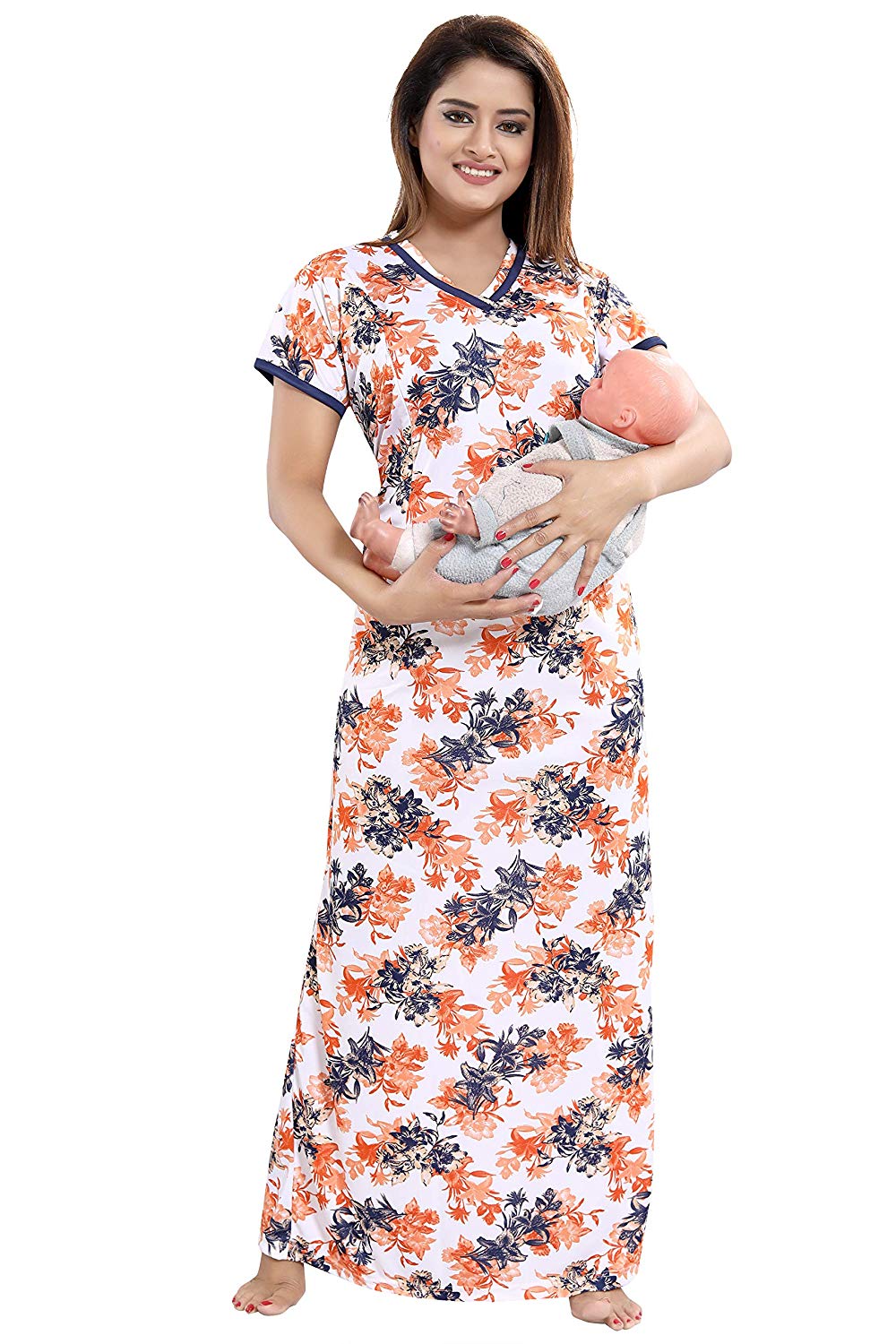 Women's Beautiful Print with Invisible Zip Feeding/Maternity/Nursing Nighty/Nightwear
