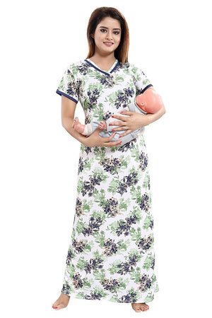 Women's Beautiful Print with Invisible Zip Feeding/Maternity/Nursing Nighty/Nightwear
