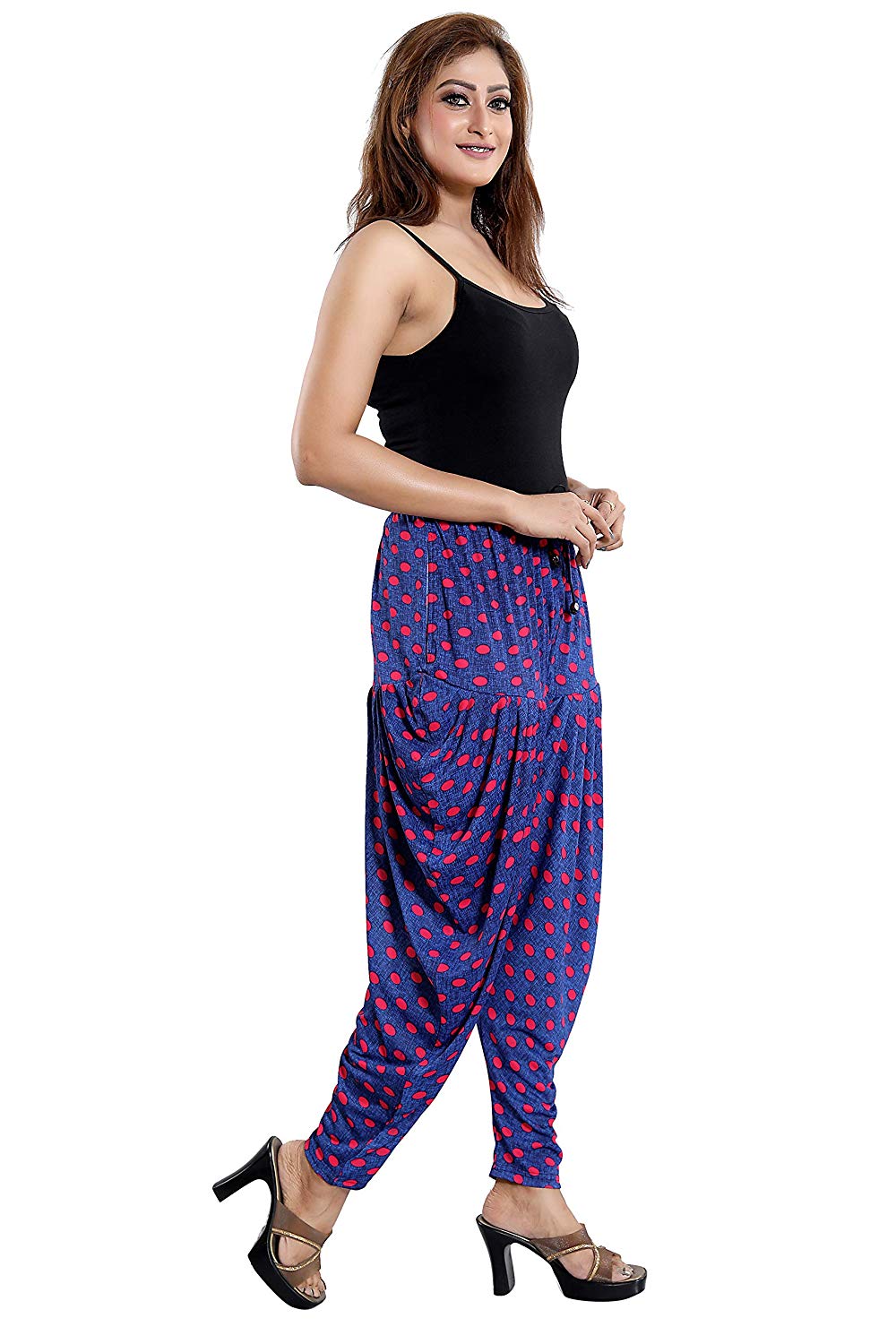 Women's Denim Polka Dot Print Casual Wear Dhoti Bottom with Pocket