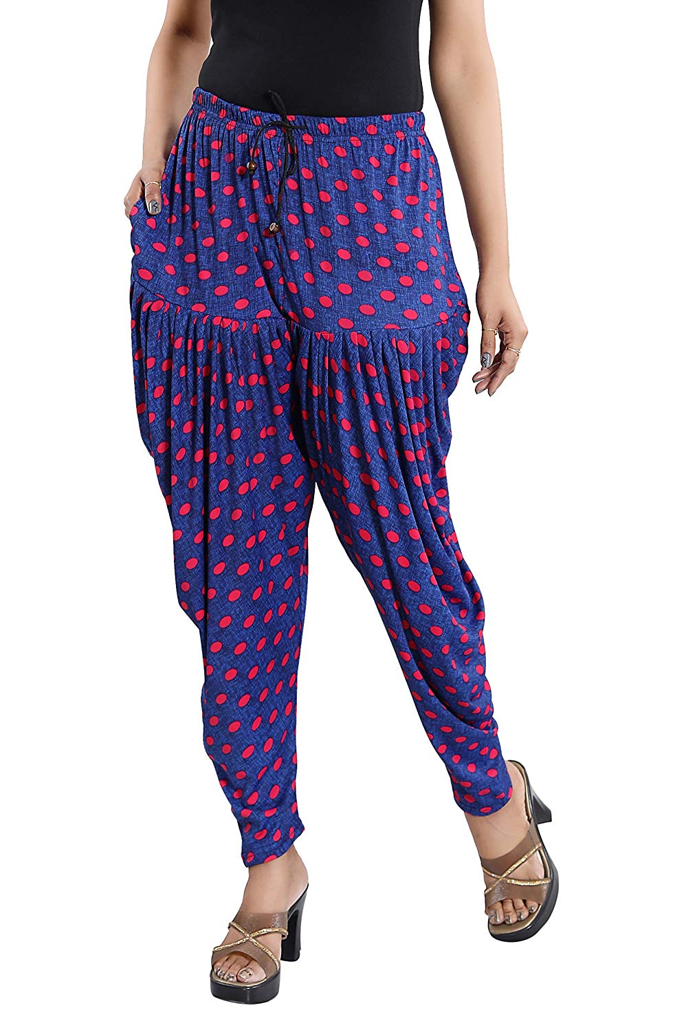 Women's Denim Polka Dot Print Casual Wear Dhoti Bottom with Pocket