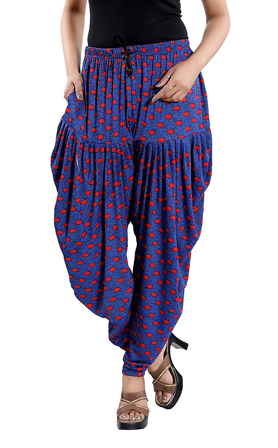 Women's Denim Polka Dot Print Casual Wear Dhoti Bottom with Pocket